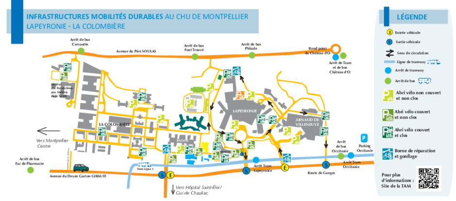 Carte des abris à vélo du site Lapeyronie - Arnaud de Villeneuve