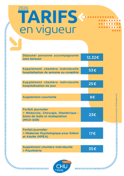 Principaux tarifs en vigueur au CHU de Montpellier - Agrandir l'image (fenêtre modale)