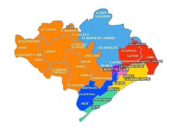Carte des secteurs de psychiatrie du CHU de Montpellier